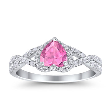 Heart Promise Ring Infinity Shank Simulated Pink Morganite CZ 925 Sterling Silver